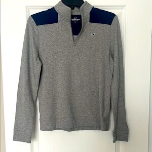 Vineyard Vines Gray and Navy Kids Long Sleeve Quarter-Zip